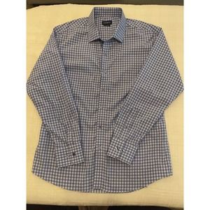 STANTT Shirt Mens Blue Plaid Button‎ Up Long Sleeve Custom Fit - Button/Zipper